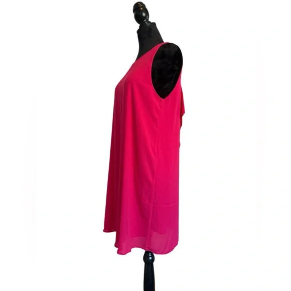 Everly Hot Pink Chiffon Shift Dress Bow Back Detail Party Cocktail Dress Size L - Picture 4 of 11